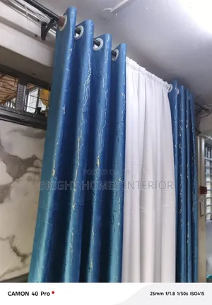 Turquoise Blue Velvet Curtain and White Sheer Stitched