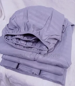 Plain Cotton Fitted Bedsheets With Stripes