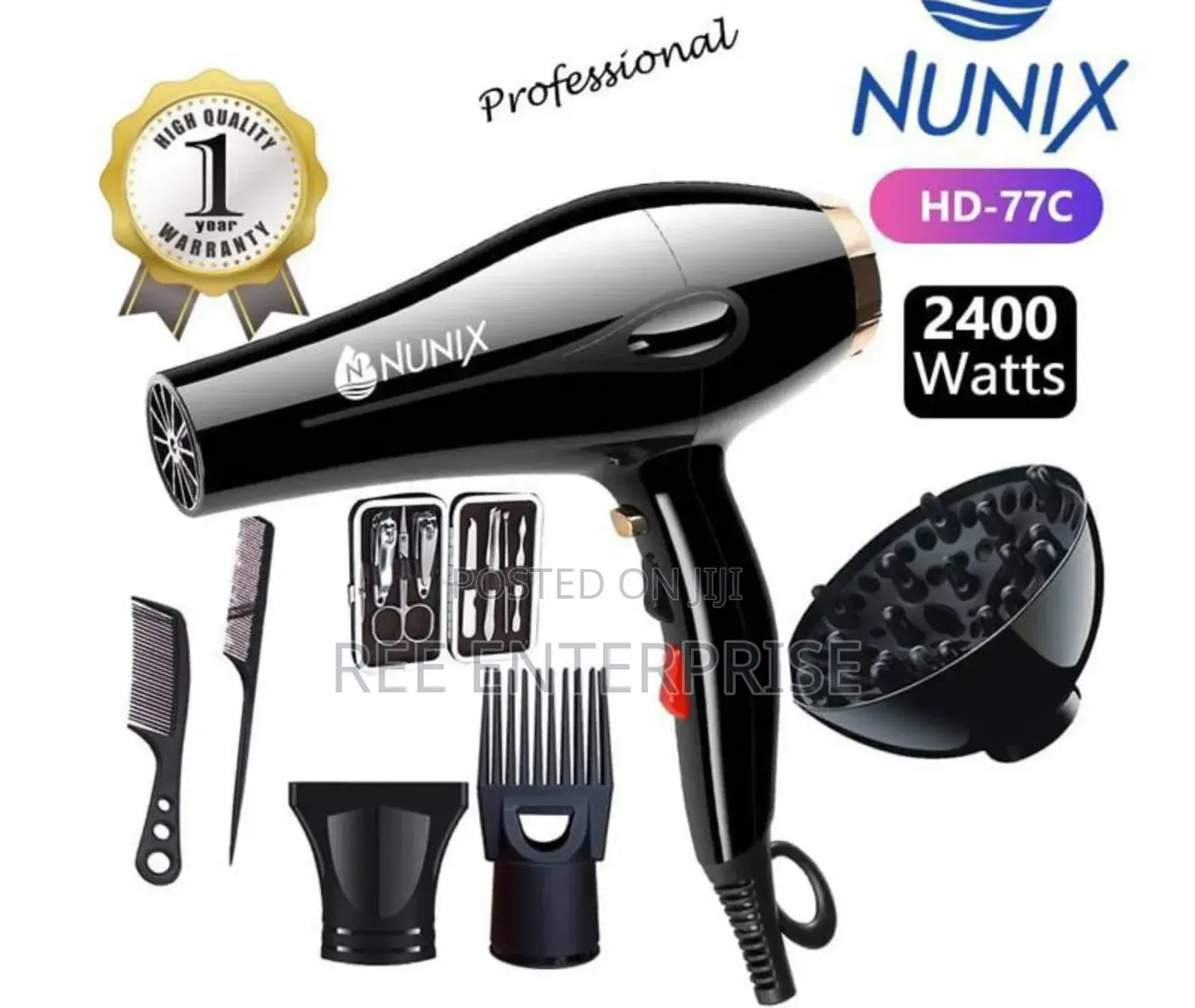 Nunix Hd-77c Commercial Blow Dry Hair Dryer With Accessories