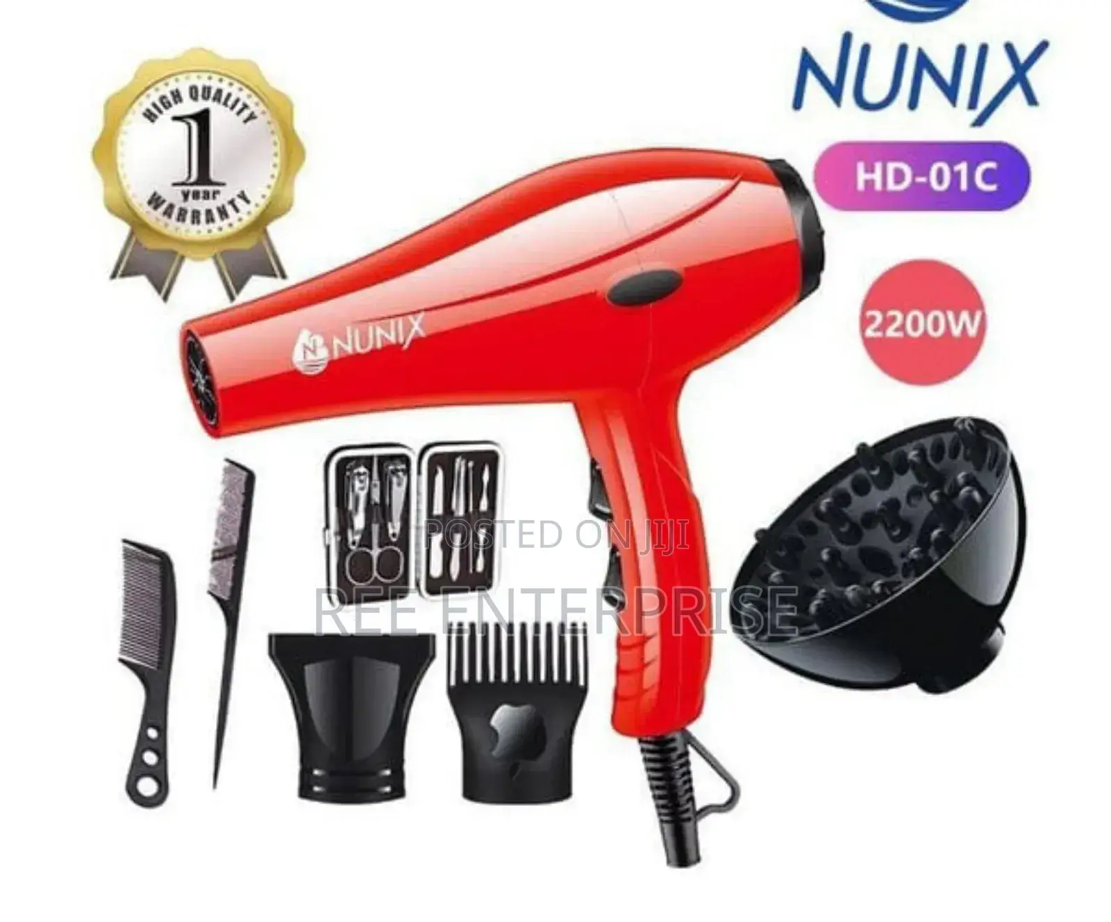 Nunix Hd-01c Blow Dry Hair Dryer With Accessories