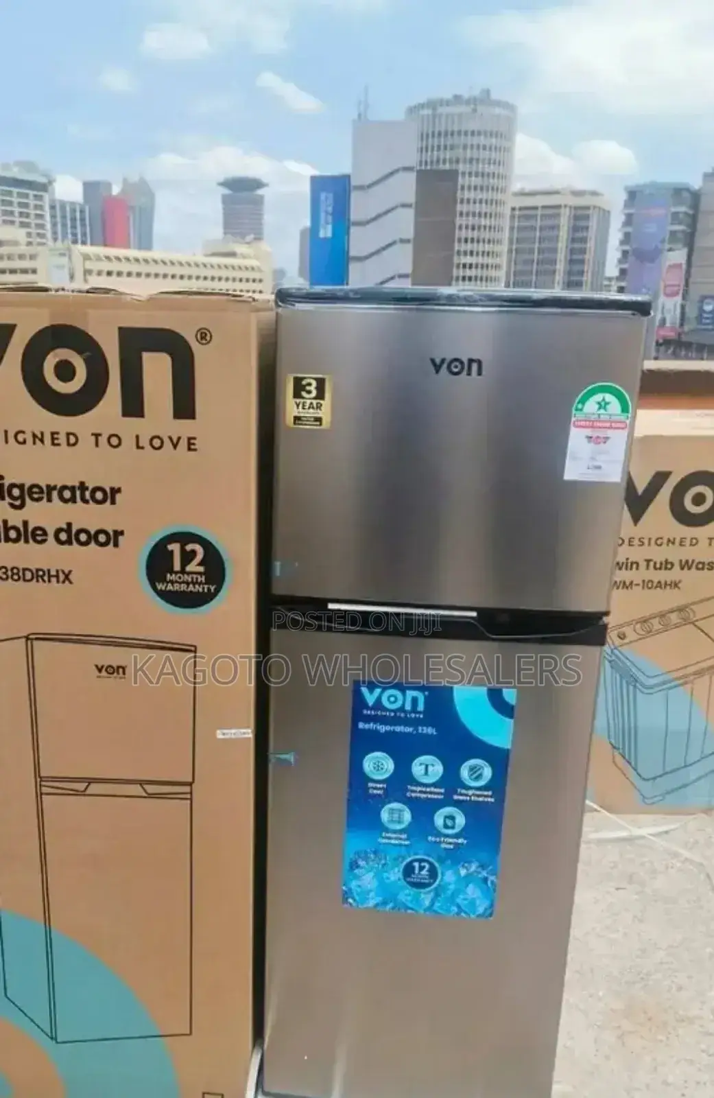Von 138litres Two Door Refrigerator (Grey) VNF/138l