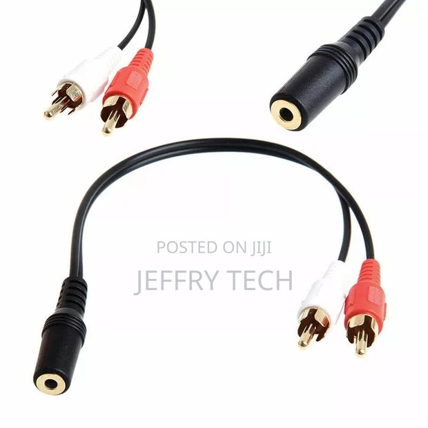 Gold 3.5mm 1/8 Stereo Female Mini Jack to 2 Male Rca Plug Ad