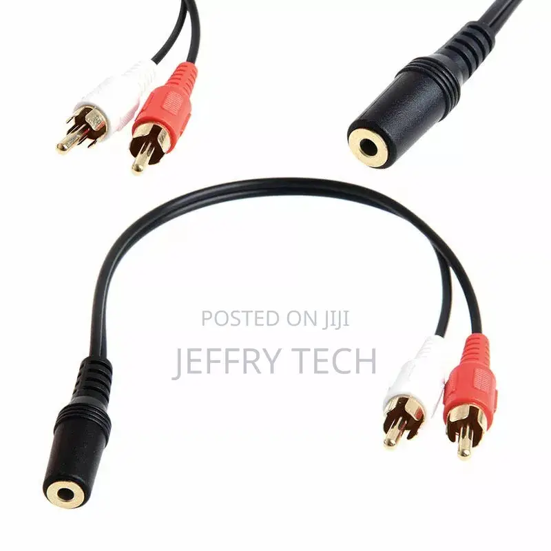 Gold 3.5mm 1/8 Stereo Female Mini Jack to 2 Male Rca Plug Ad