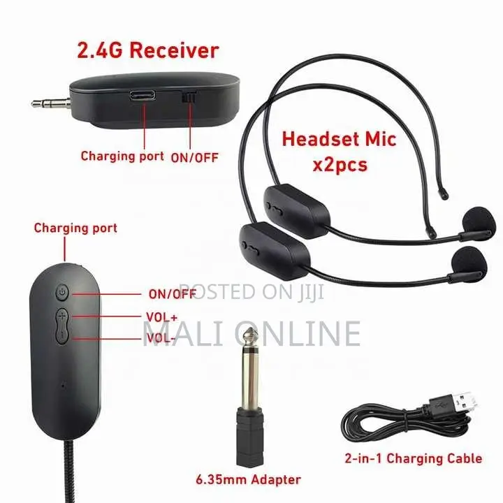 2-pack Wireless Headset Microphones Dual Head-worn Mics