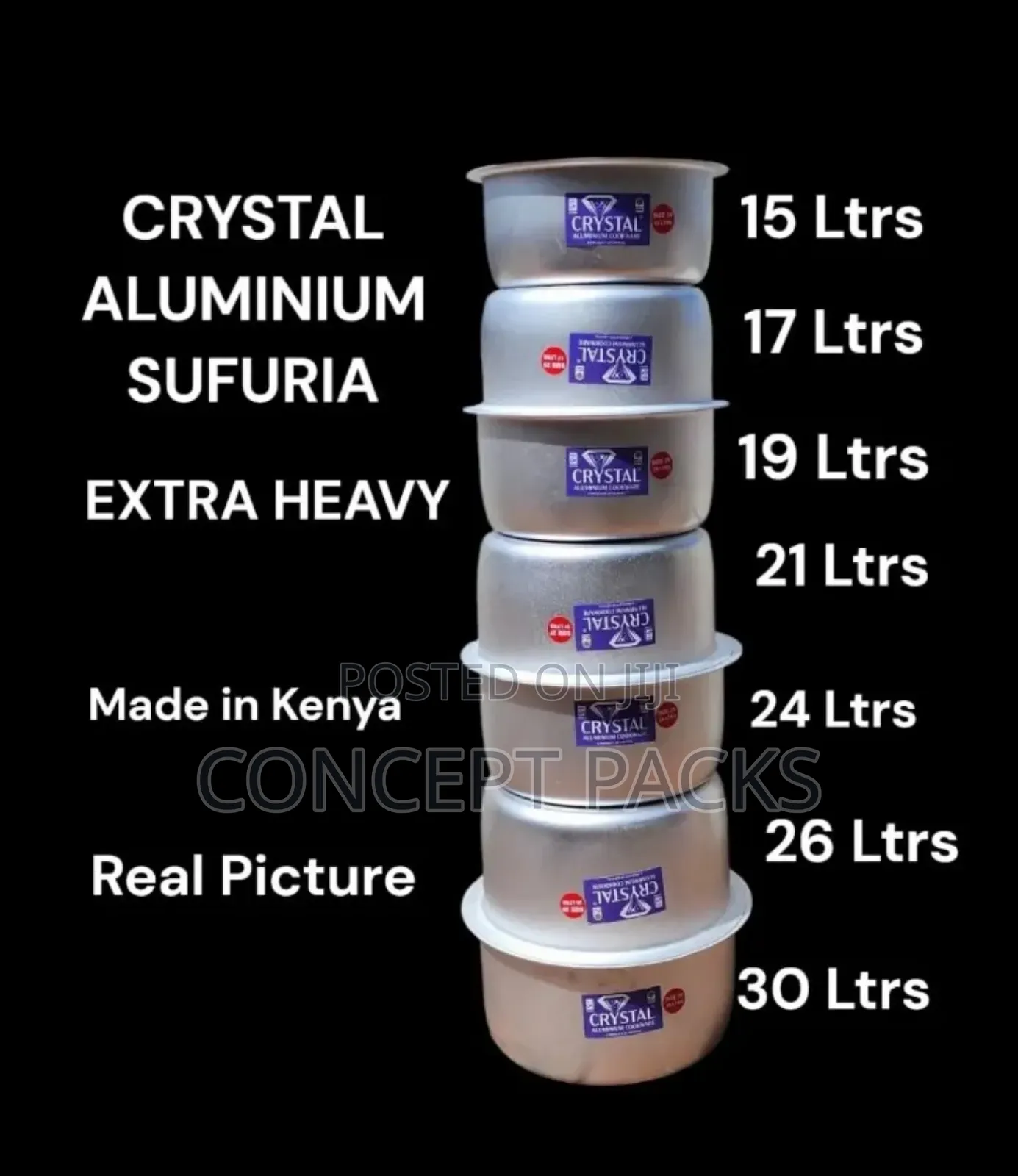 Crystal Aluminium Sufurias. Assorted Sizes.