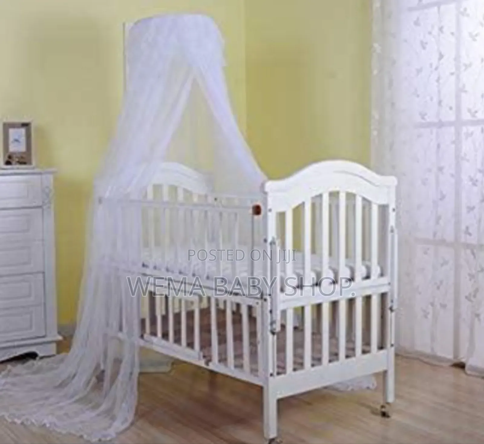 Wheeled Baby Crib/Cot With Mattress+Braided Bumpers+Stand M/Net