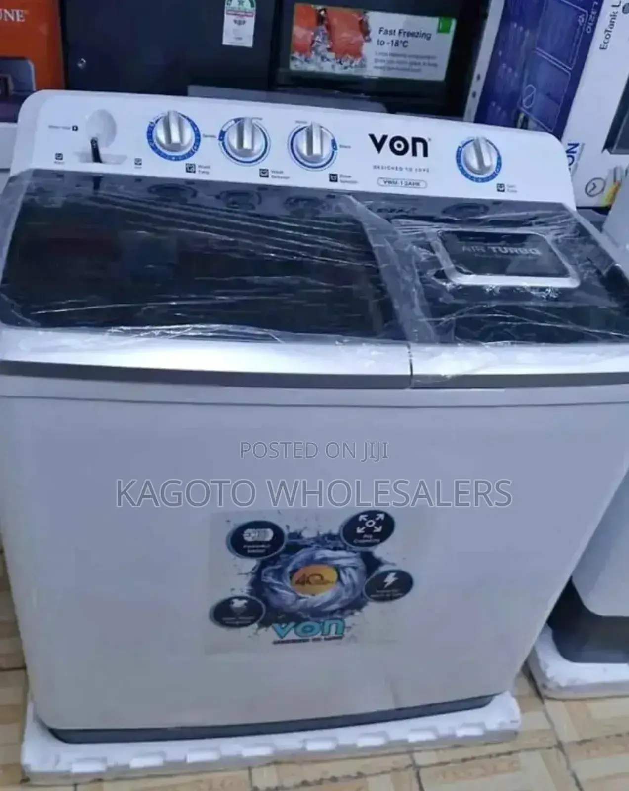 Von 13kgs Semi Auto 2 Tubs Washing Machine (White) V2