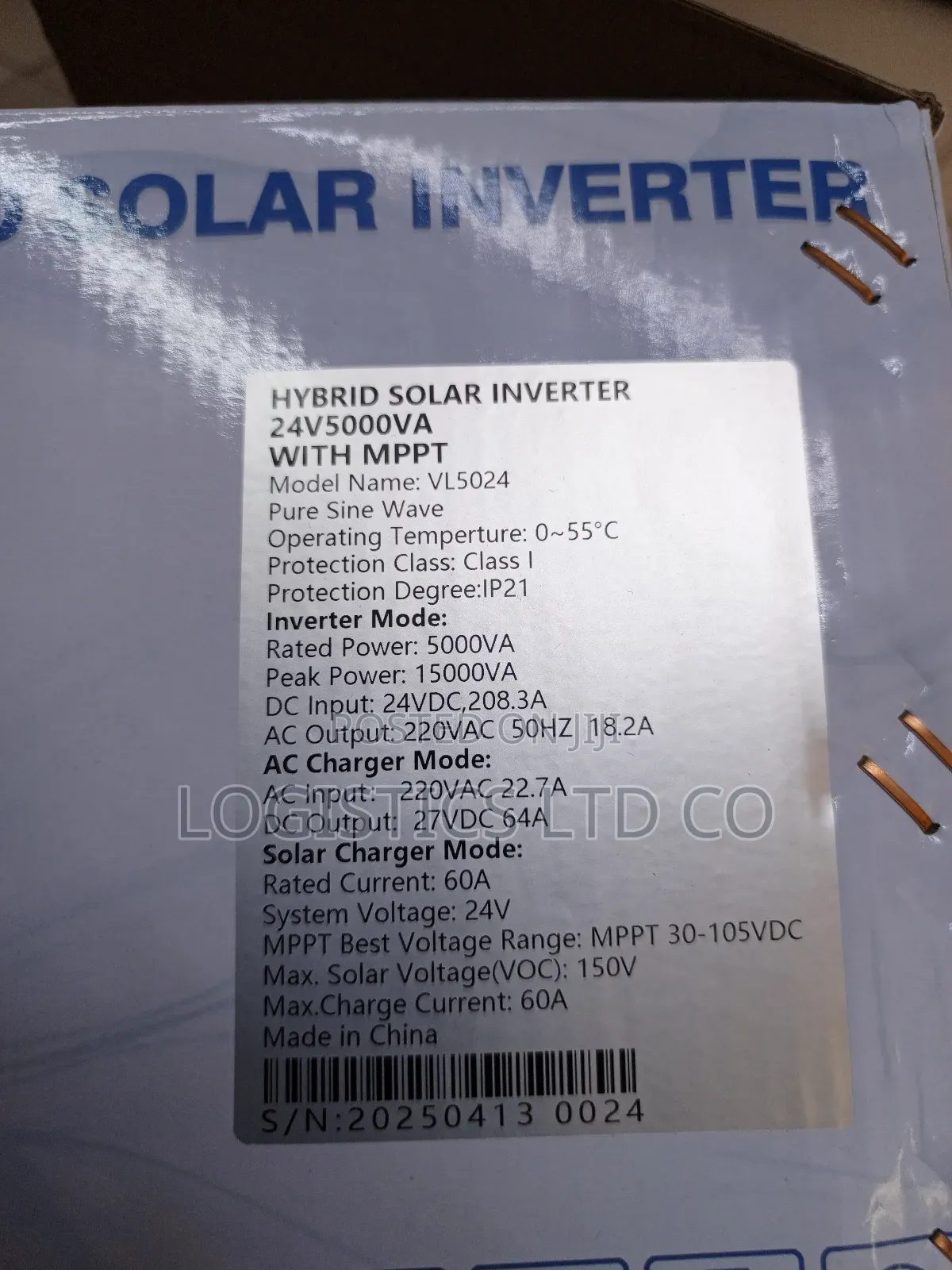 Solarmax Hybrid Solar Inverter 24v 5kva With MPPT Vl5024