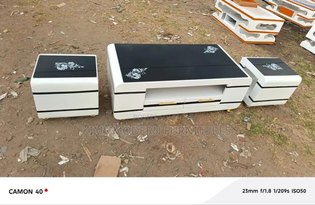 Classy White Coffee Table With Dual Stools - main view