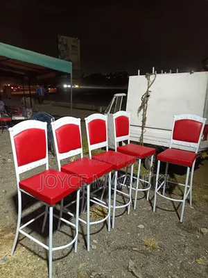 High Bar White Powder Coated Bar Chairs, Red 