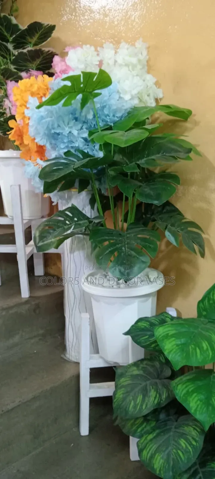 Stool, Vase Plus Plant