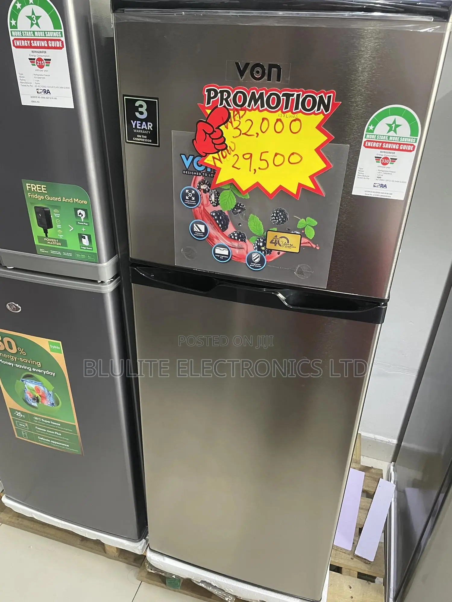 Von VRT-138drhx Double Door Fridge 138l - Inox