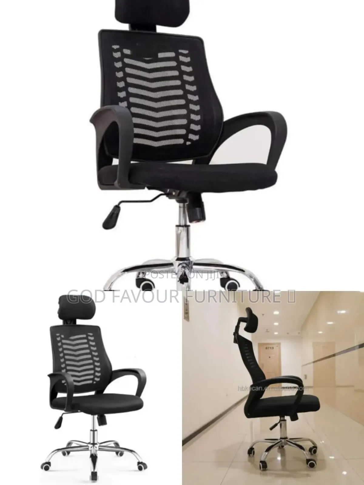 Black Adjustable Swivel Headrest Office Chair Rfd3