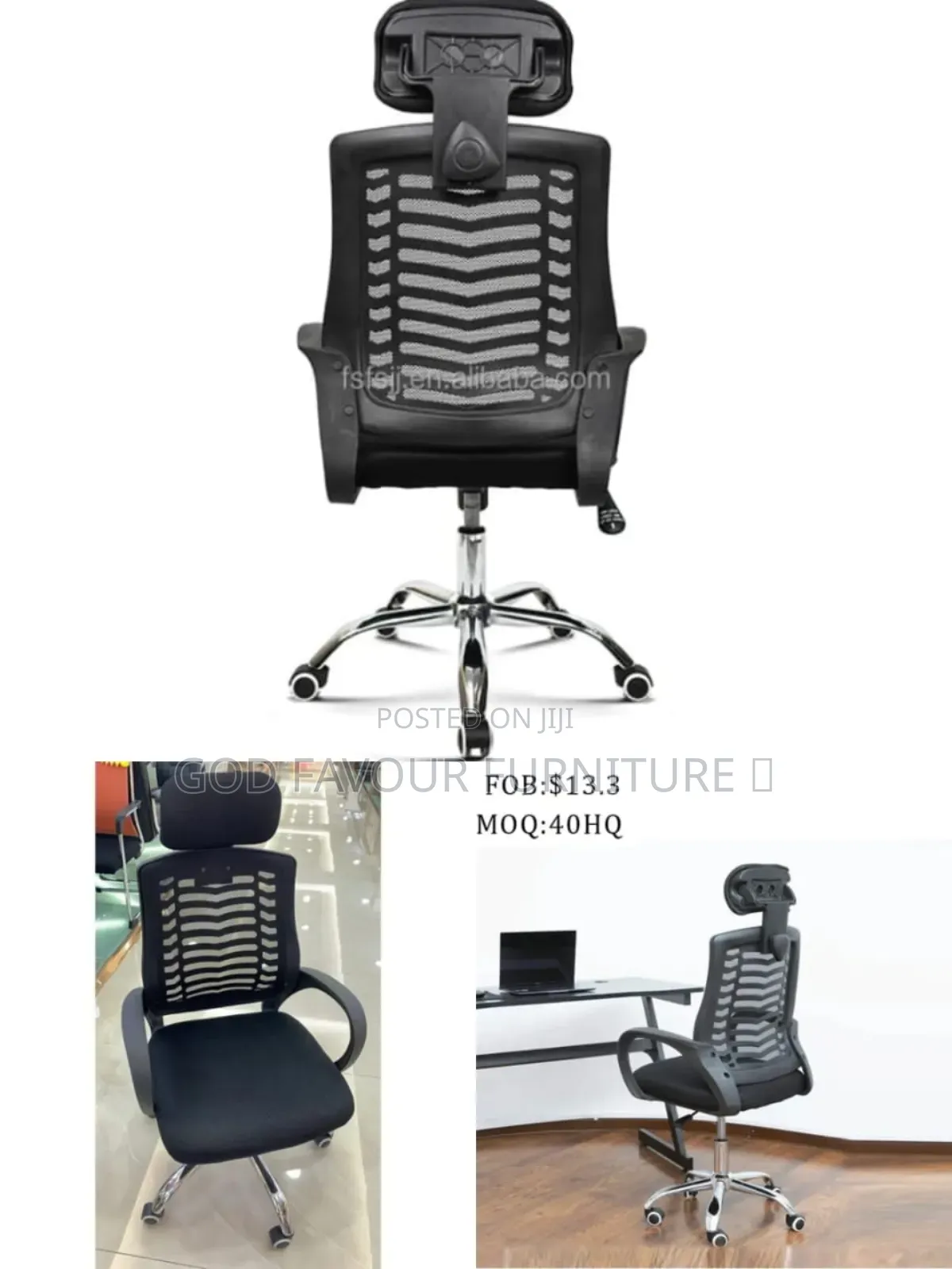 Black Swivel Headrest Office Chair With Armrests Jx6v