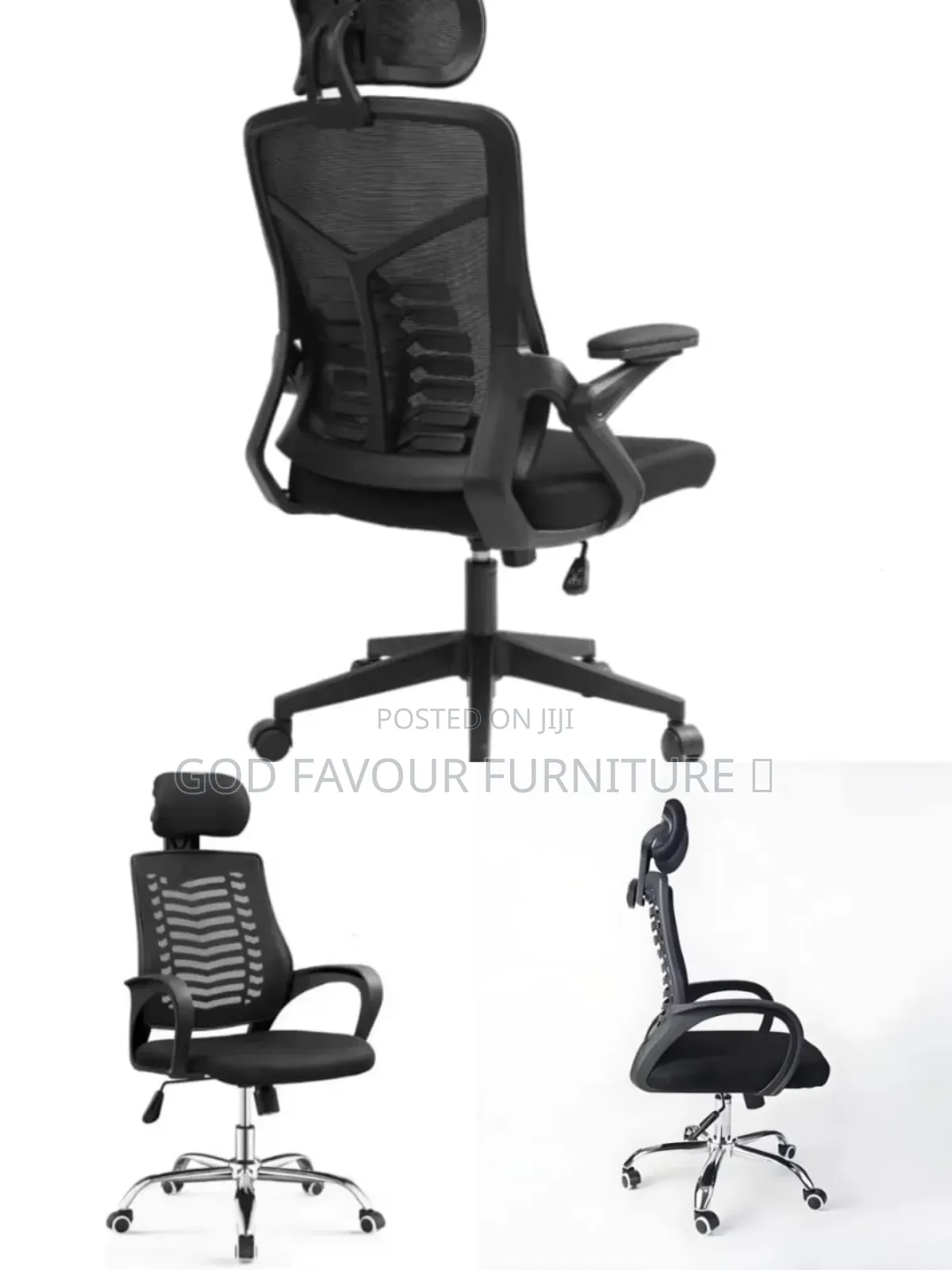 Black Swivel Headrest Office Chair With Armrests Va7j