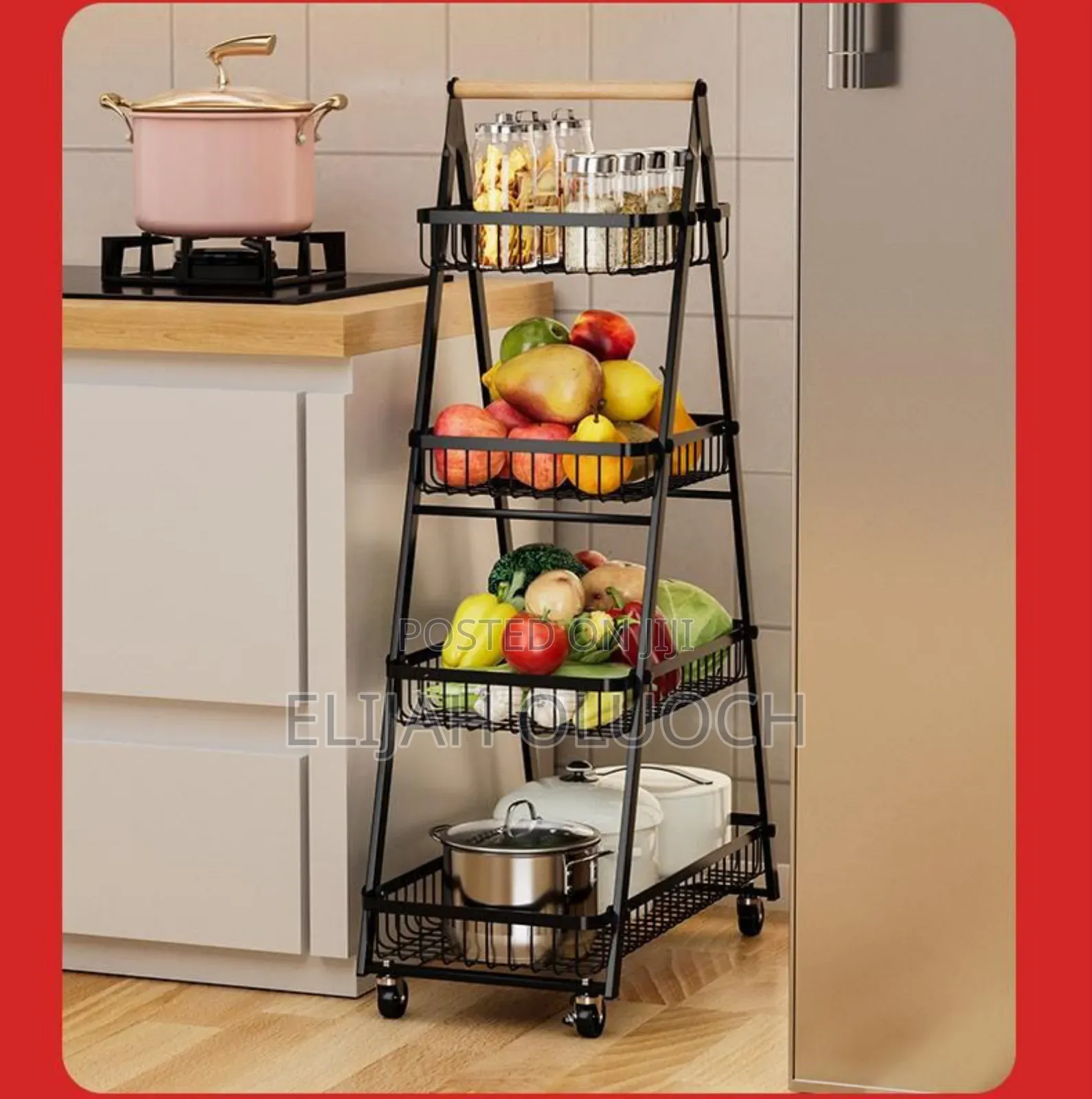 4 Layers Multifunctional Metallic Black Rack