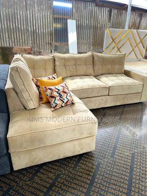 L Shaped 6 Seater Sofa Soft Brown Upholstery - main view