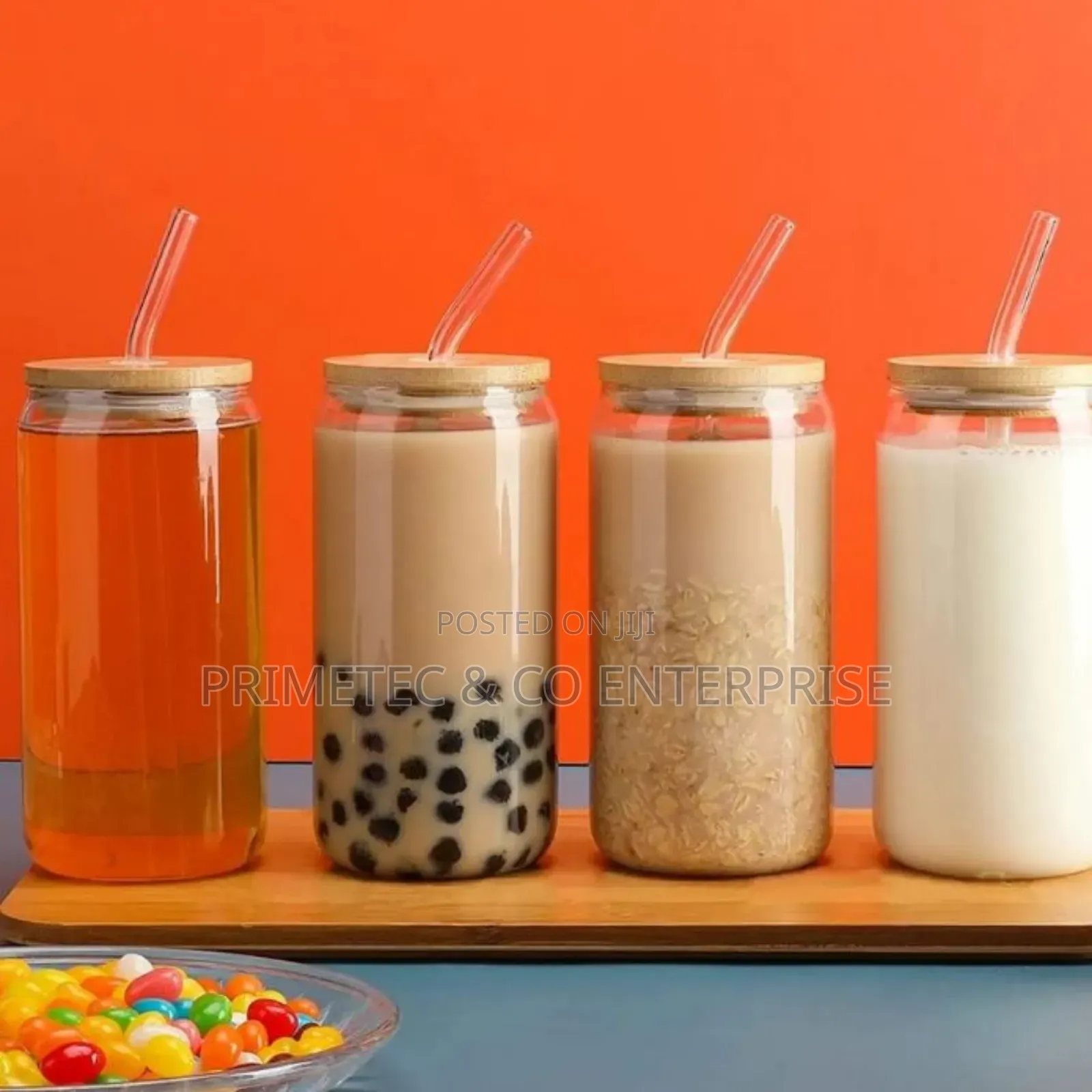 500ml Glass Cup With Lid and Straw Transparent Bubble Tea.