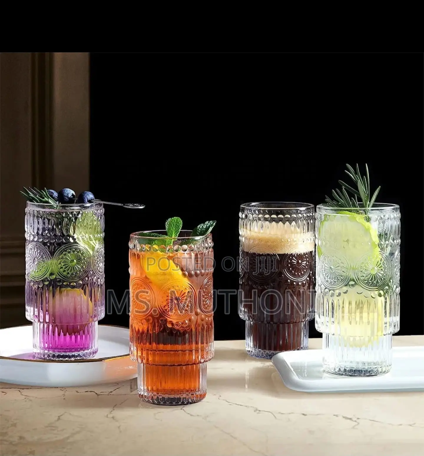 350 Ml Embossed Vintage Ribbed Transparent Glassware.