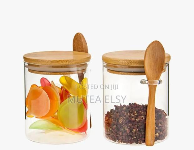Glass Spice/Storage Canister With Wooden Spoon