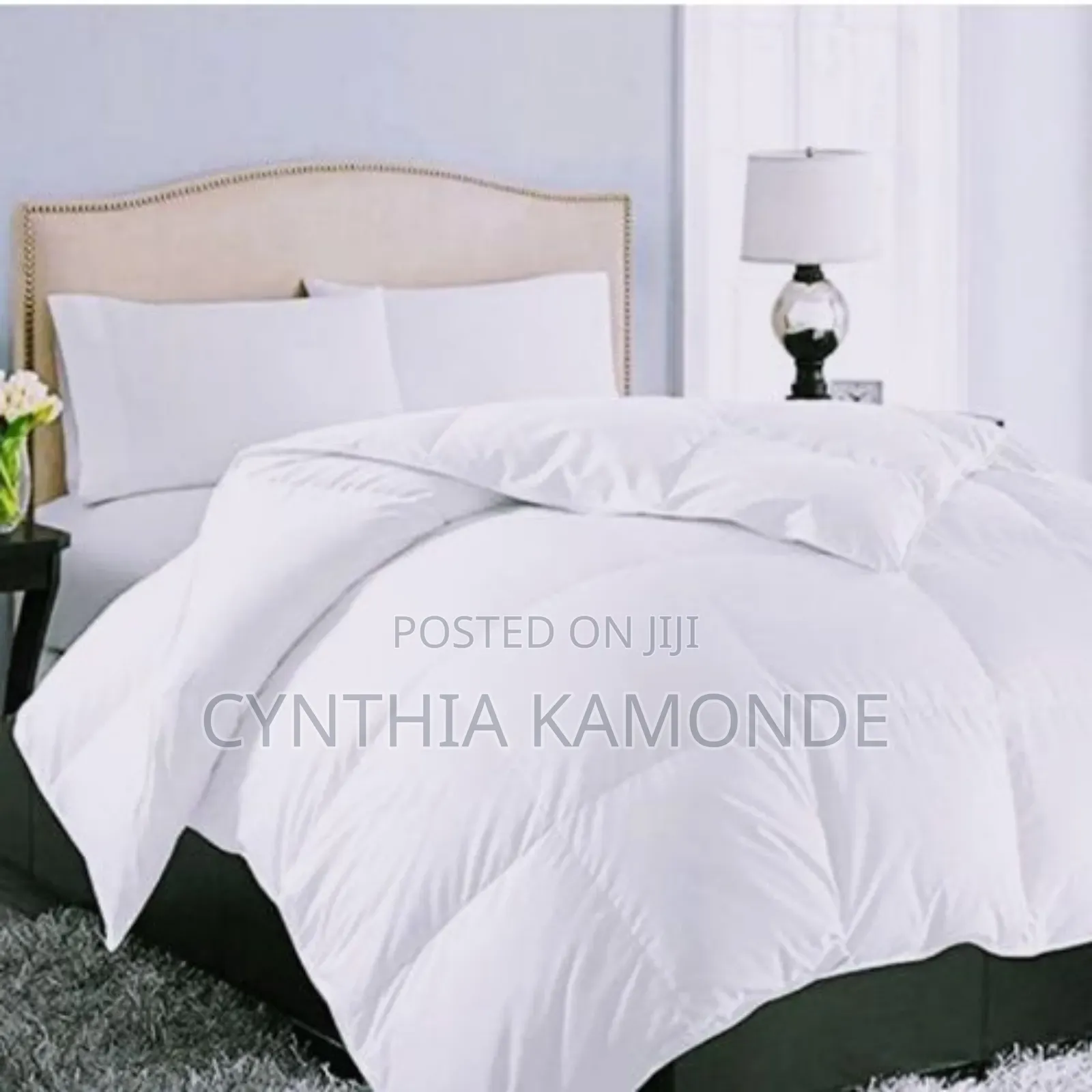Stripped Binded White Duvet With 1 Bedsheet and 2 Pillowcase