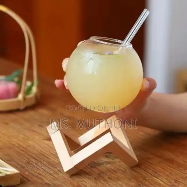 Round Ball Juice Glass With Bamboo Base