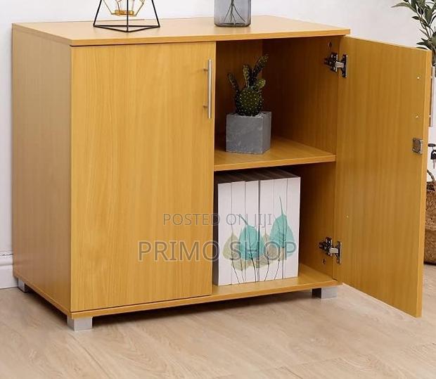 Office Cabinet; Wood-Finish Office Credenza With 2 Doors