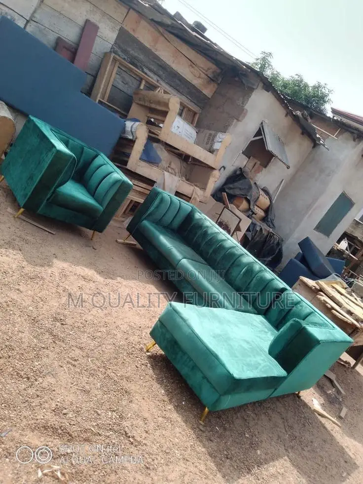 7 Seater Satin Green Modern Sofa