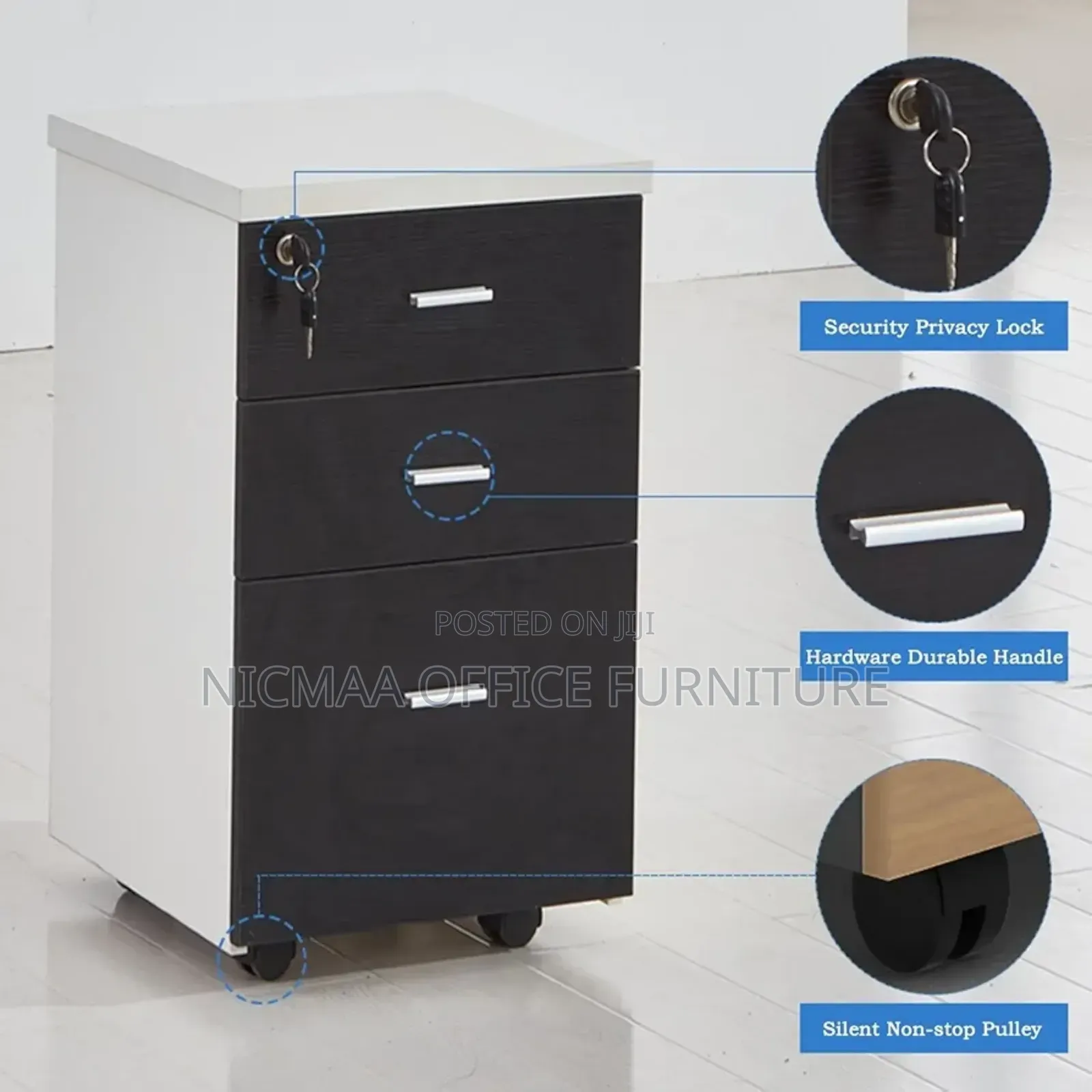 Simple Wooden Office File Cabinet Lockable Movable