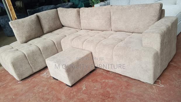 Cream 6 Seater Modernized Sofa With Ottoman