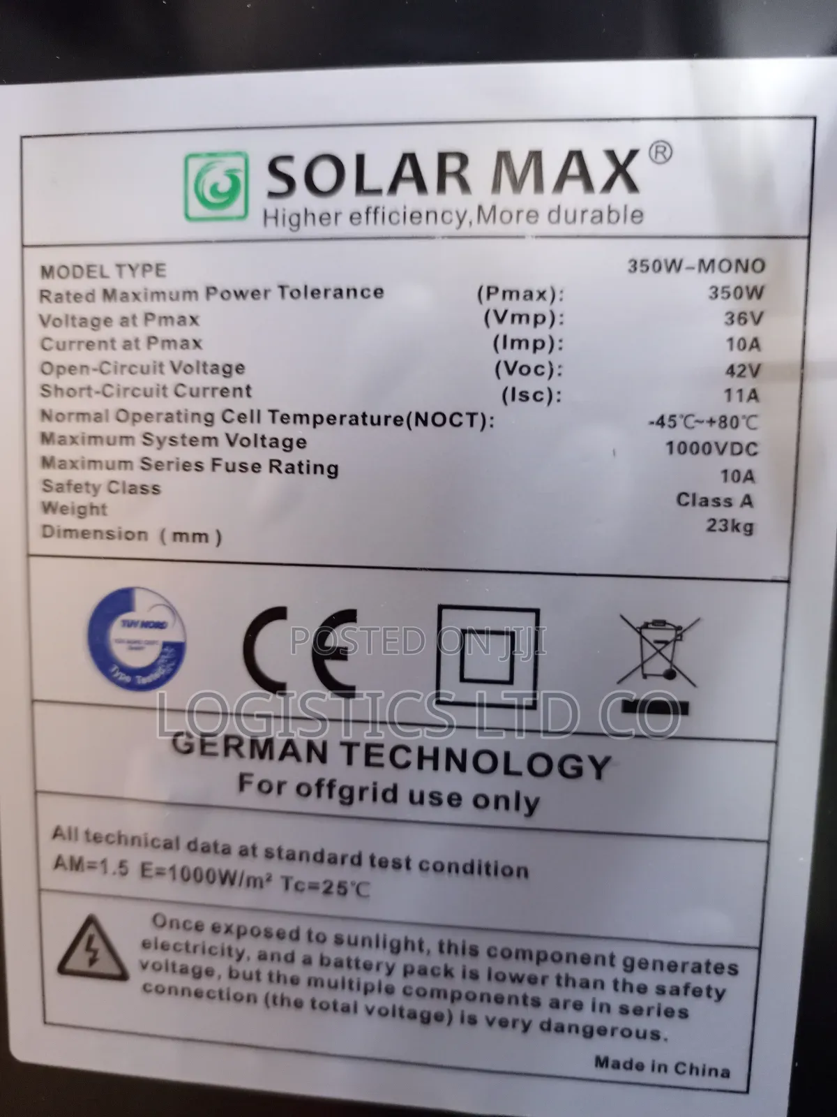 Solarmax 350w Solar Panel All Weather 25 Years Warranty Mono