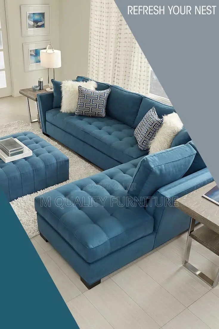 Light Blue 7 Seater L Shaped Sofa