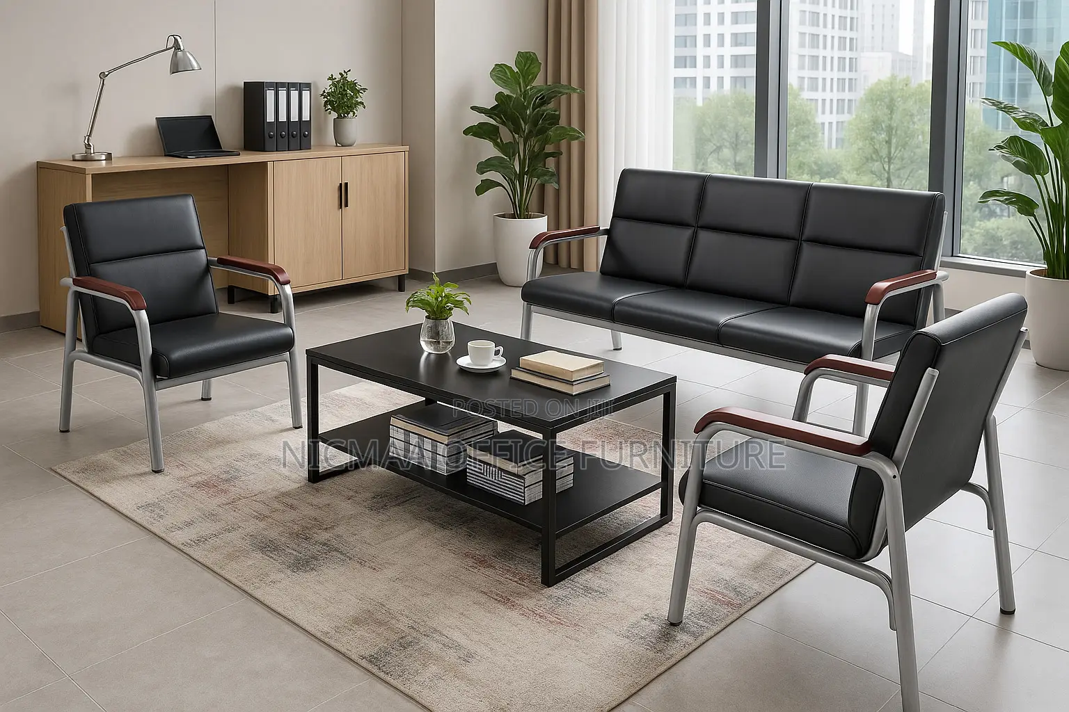 Leather Office Sofa With Metallic Stand