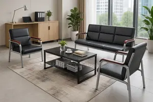 Leather Office Sofa With Metallic Stand