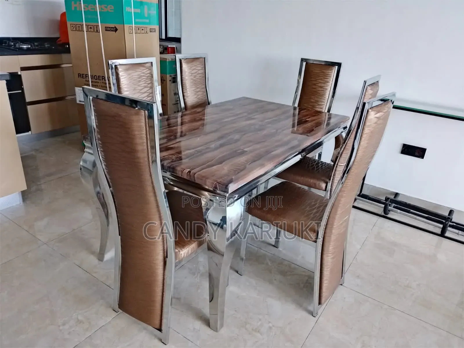 Pure Marble Top Dining Table With 6 Chairs