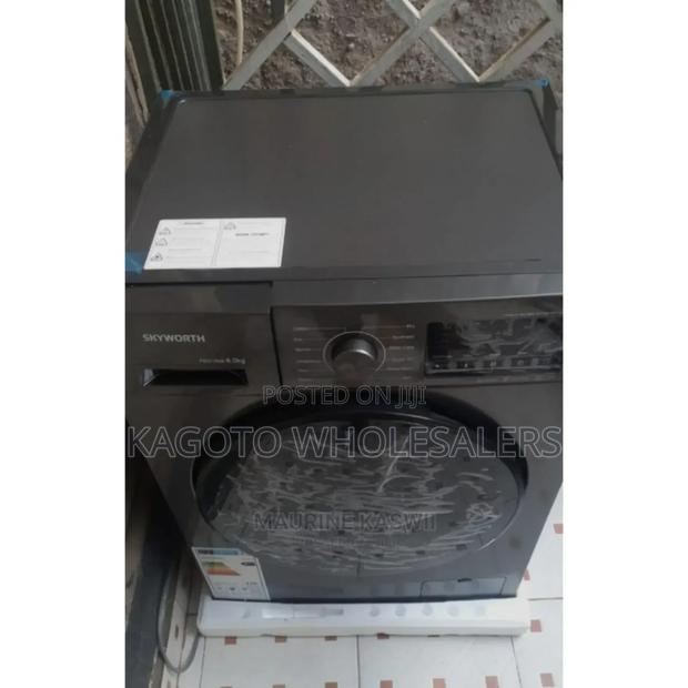 Black Skyworth 8kg Front Load Washing Machine.