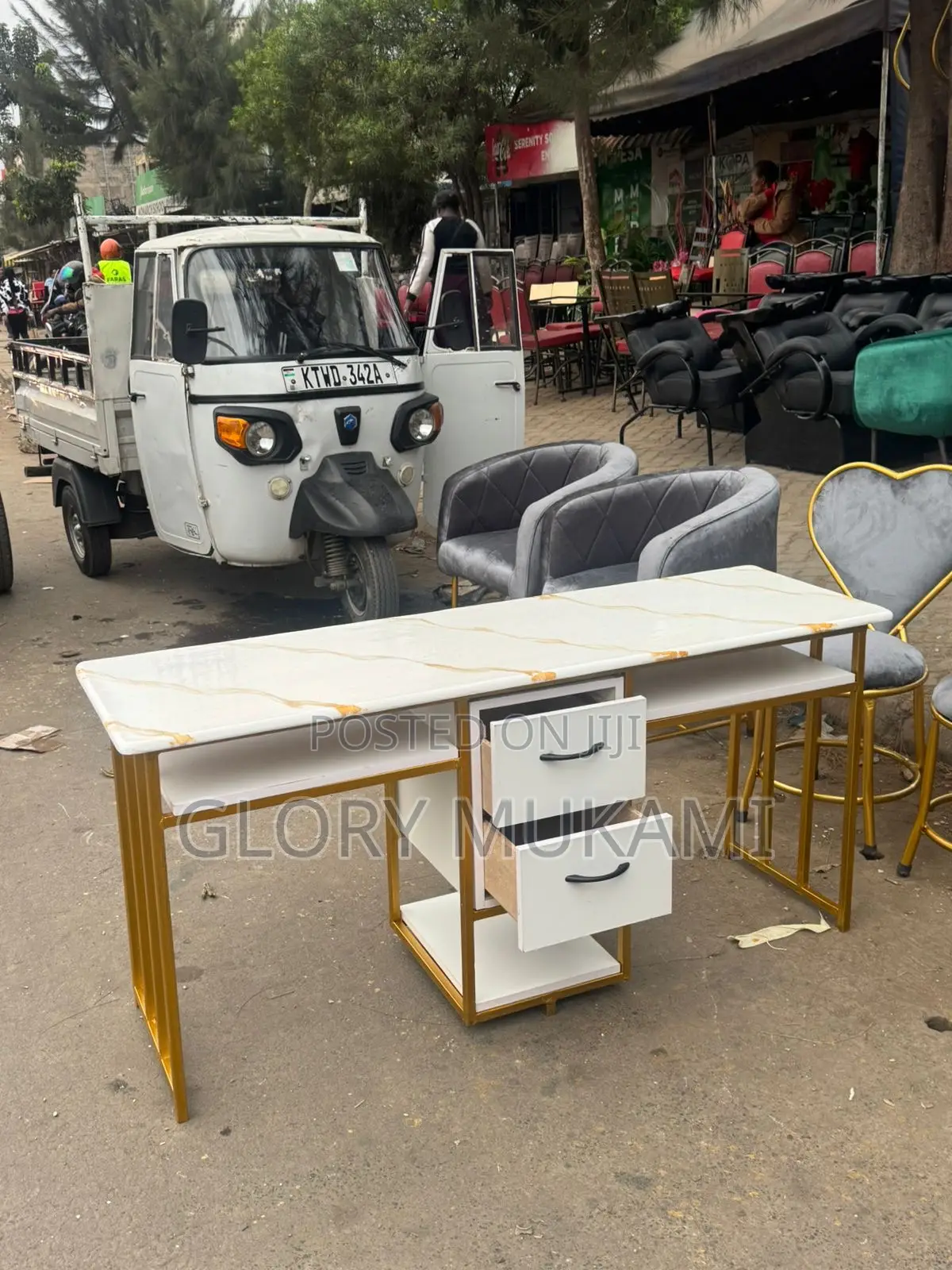 White Marble Manicure Desk Table