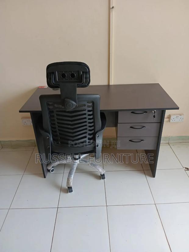 Dark Grey Study Table and Headrest Office Chair