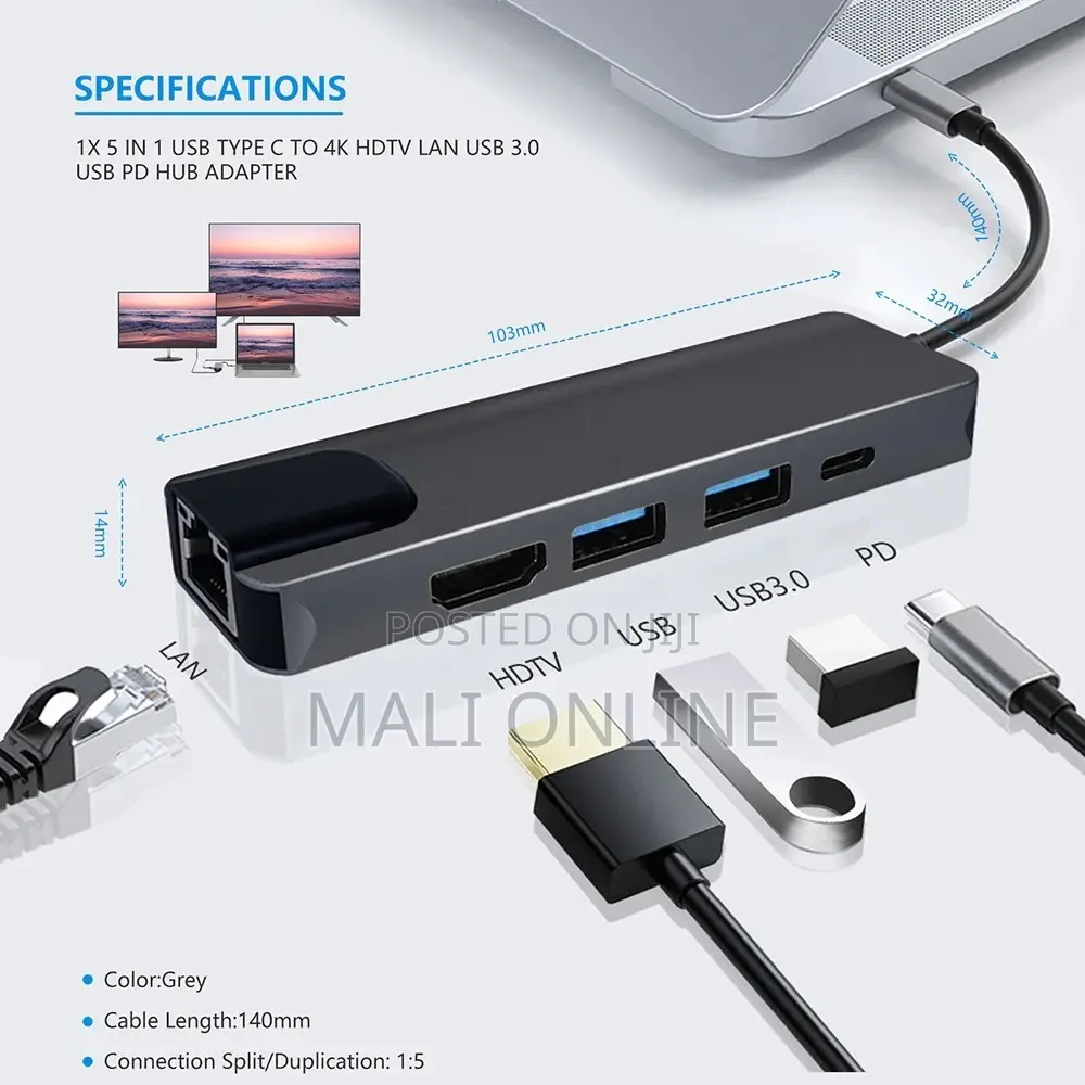5-in-1 Usb Type-c Hub Adapter