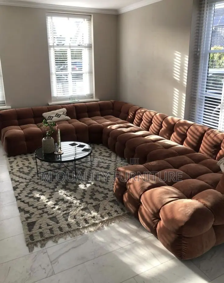 Brown 9 Seater U Shaped Bubble Sofa