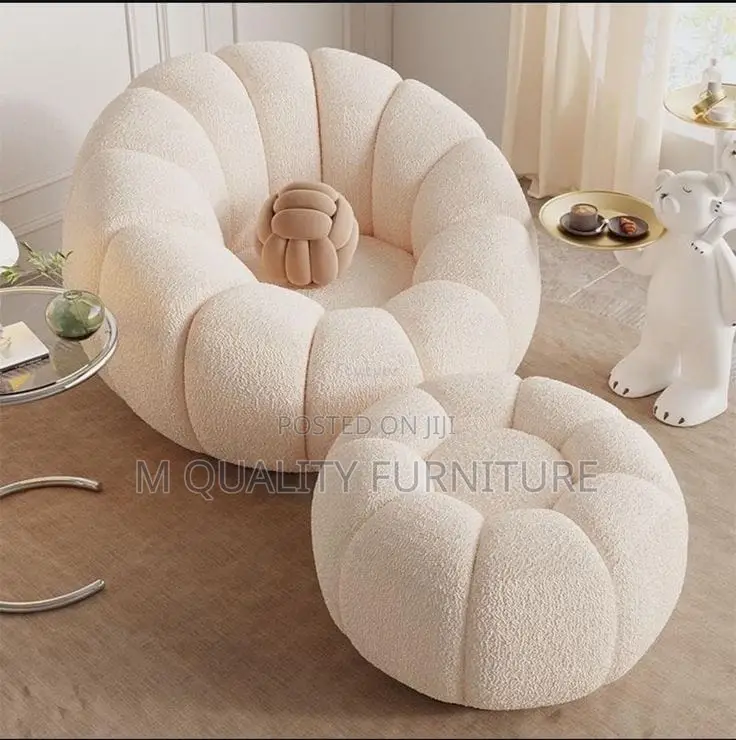 Cream One Seater Comfy Couch With Ottoman