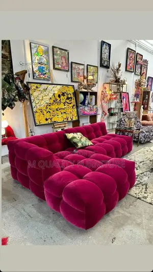 Maroon L Shaped Bubble Sofa