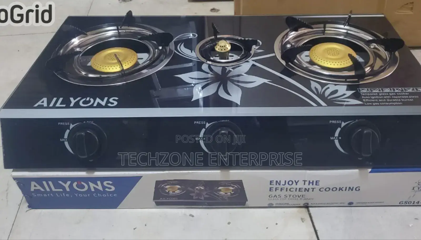 Ailyons Gs-301 3-Burner Tabletop Gas Cooker Auto Ignition,