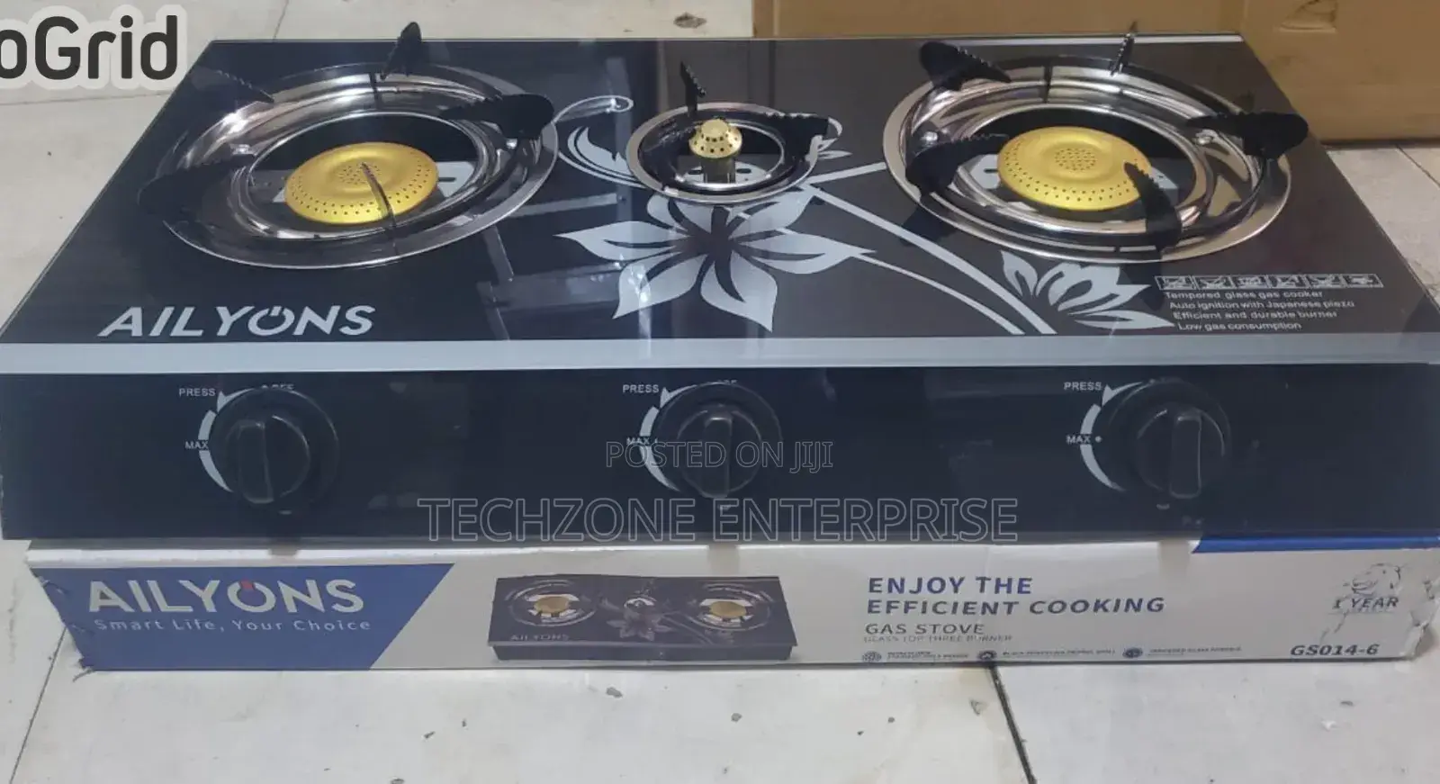 Ailyons Gs-301 3 Burner Glass Table Top Gas Cookers
