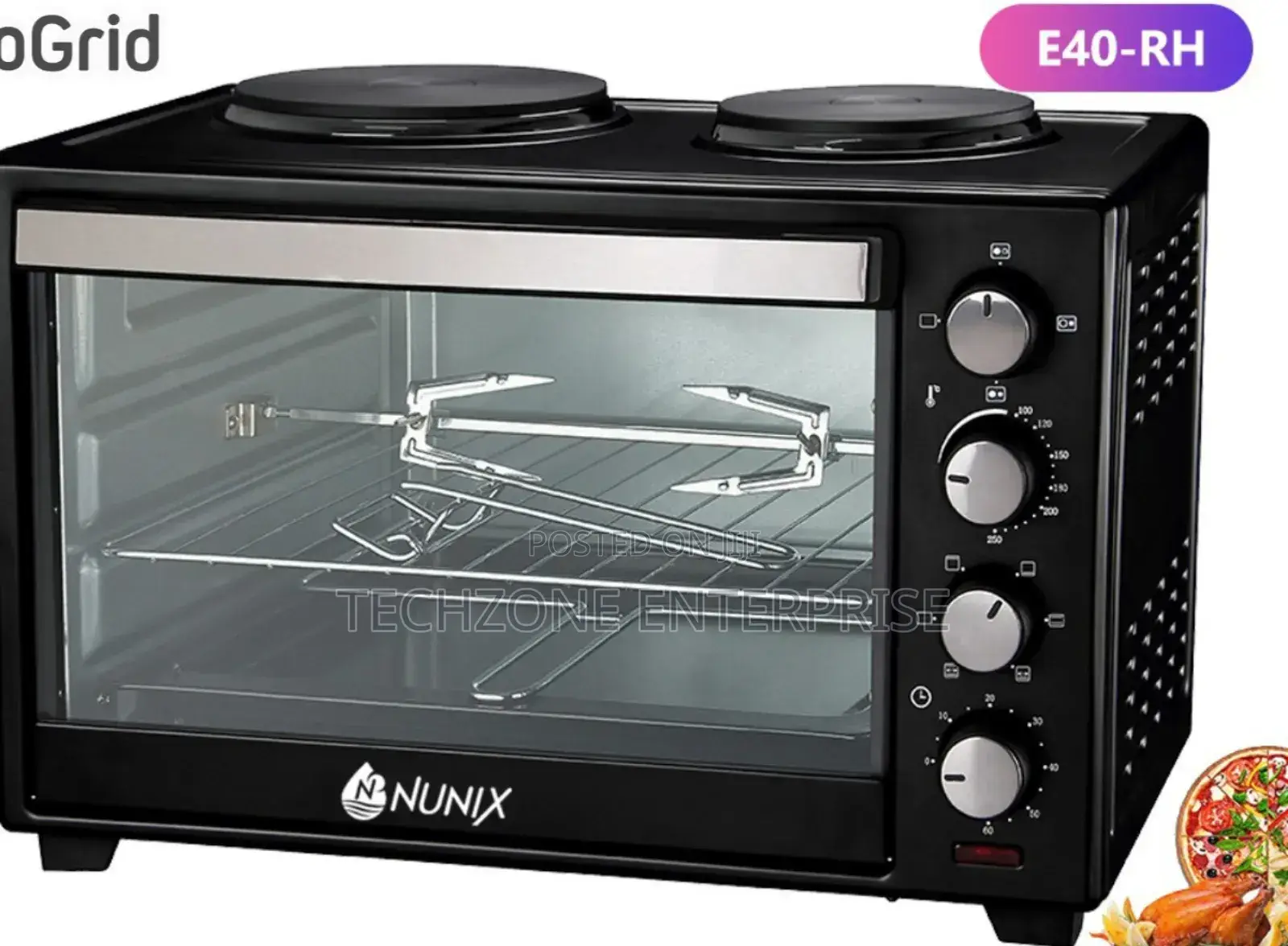 Nunix 4 Knob 40l Electric Oven With Double Hot Plate