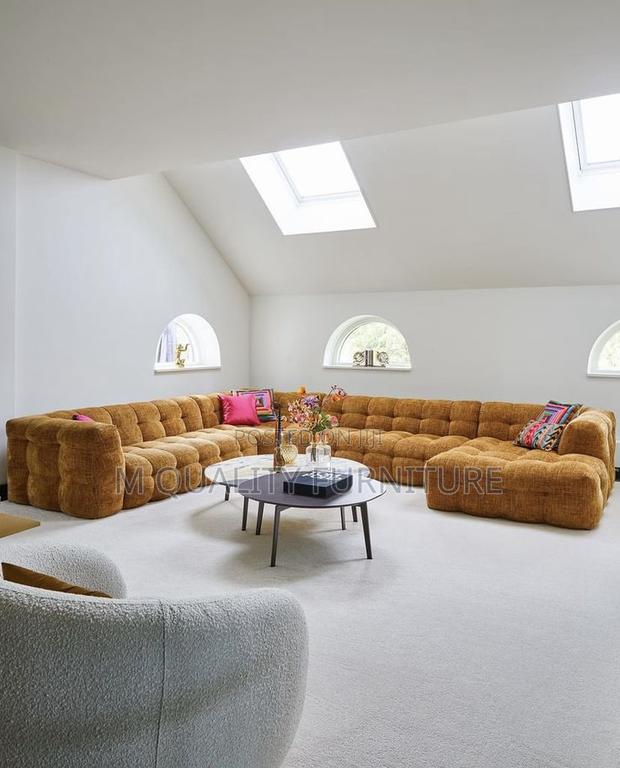 Brown 9 Seater U Shaped Bubble Sofa
