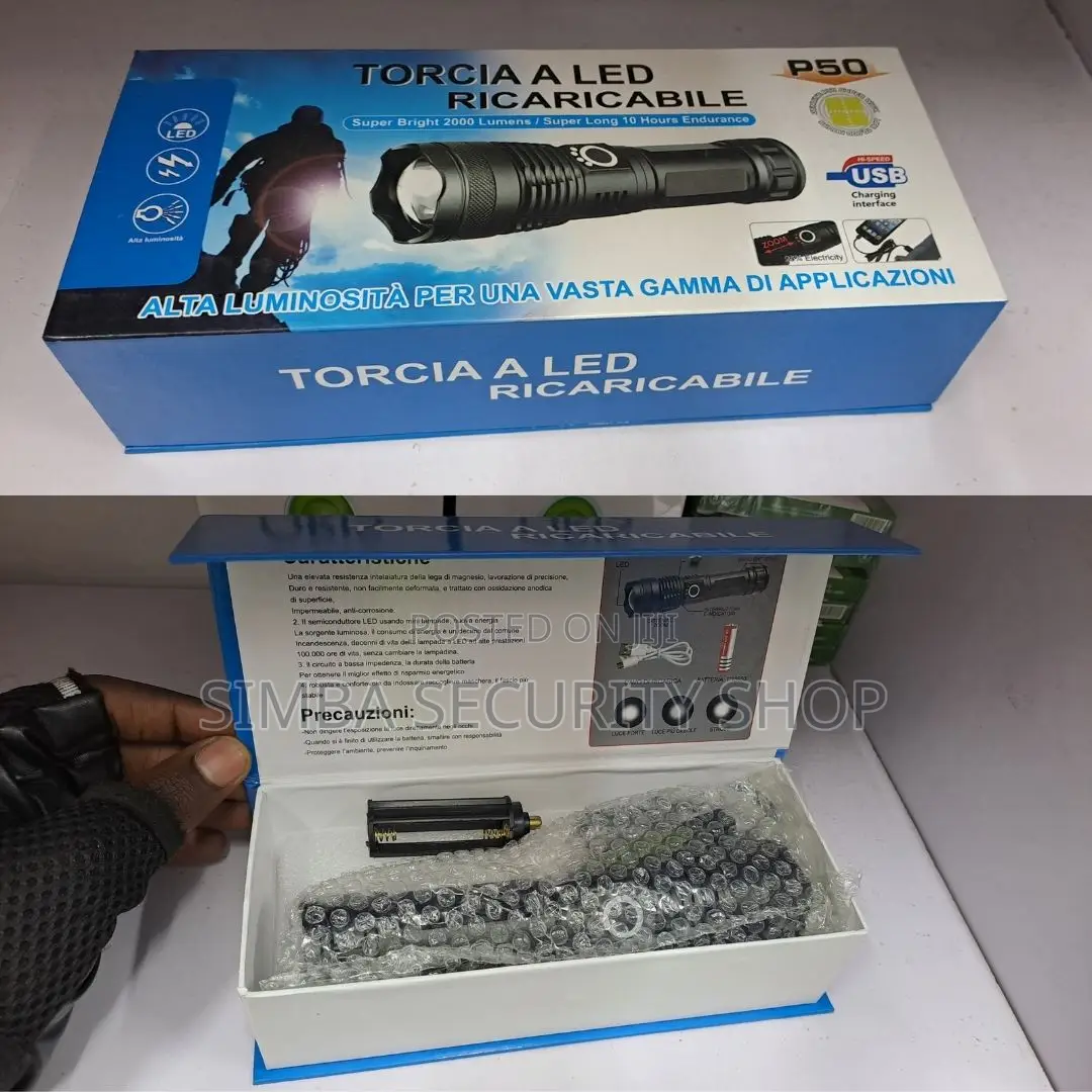 Very Bright Flashlight P50 Torch 2000 Lumens Rechargeable
