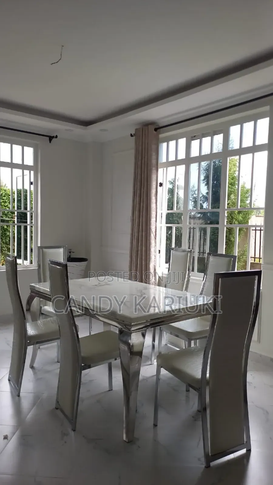 Sparkling White Pure Marble 6 Seater Dining Table Set