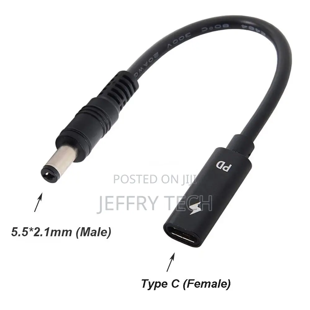 Usb Type C Female to 5.5x2.1mm Pd Charger Cable Power Cable