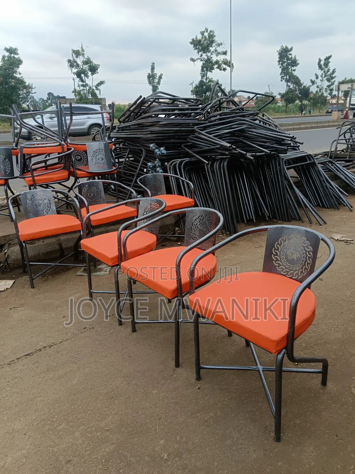 Powder Coated Restaurant Orange Chairs 